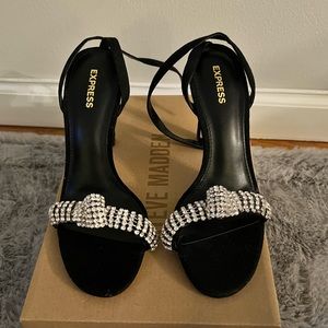 NWT! Express Black and Silver Strappy Rhinestone Heels